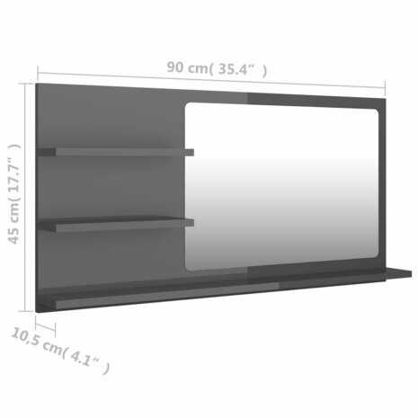 Badkamerspiegel 90x10,5x45 cm bewerkt hout hoogglans grijs 7