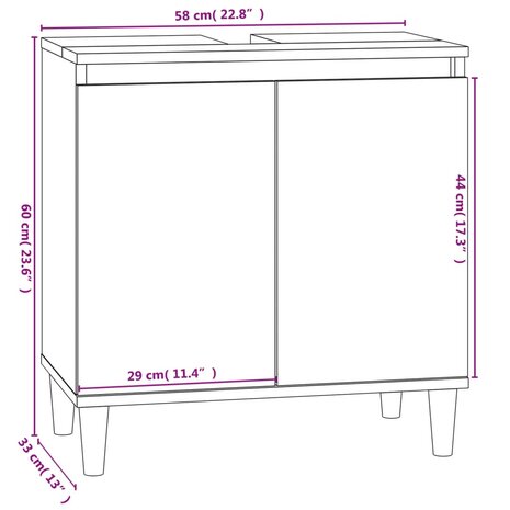 Wastafelkast 58x33x60 cm bewerkt hout betongrijs 10