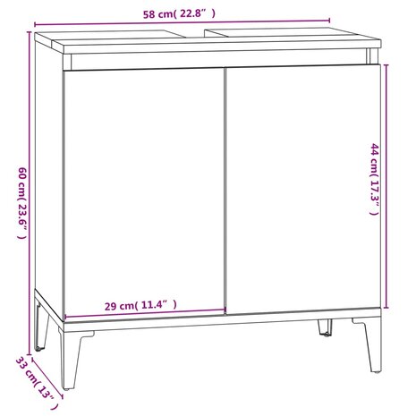 Wastafelkast 58x33x60 cm bewerkt hout grijs sonoma eikenkleurig 10