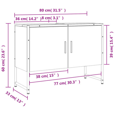 Wastafelkast 80x33x60 cm bewerkt hout grijs sonoma eikenkleurig 11