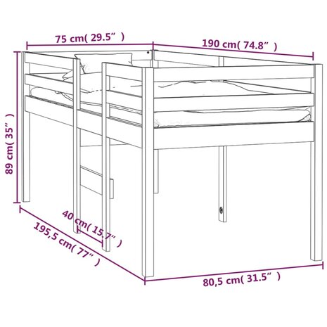 Hoogslaper massief grenenhout 75x190 cm 8