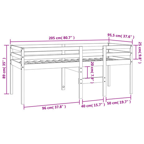 Hoogslaper massief grenenhout wasbruin 90x200 cm 9