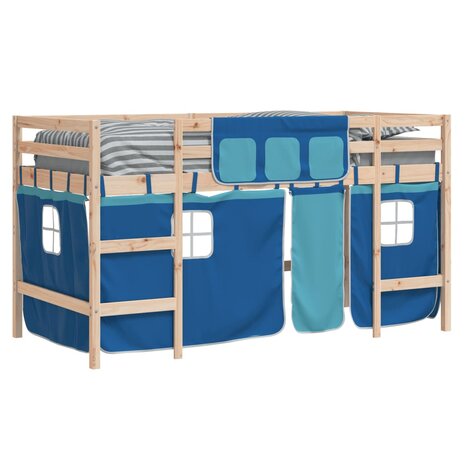 Kinderhoogslaper met gordijnen 80x200 cm grenenhout blauw 4