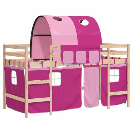 Kinderhoogslaper met tunnel 80x200 cm massief grenenhout roze 2