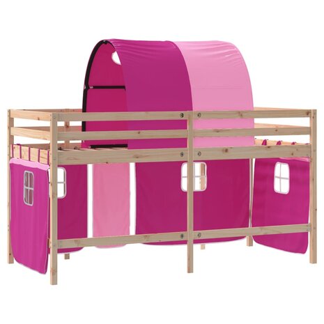 Kinderhoogslaper met tunnel 80x200 cm massief grenenhout roze 9