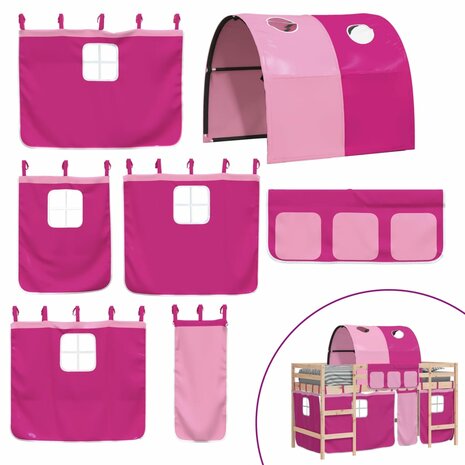 Kinderhoogslaper met tunnel 80x200 cm massief grenenhout roze 10