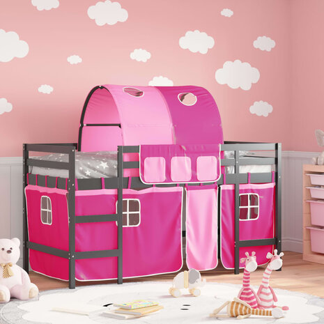 Kinderhoogslaper met tunnel 80x200 cm massief grenenhout roze 1