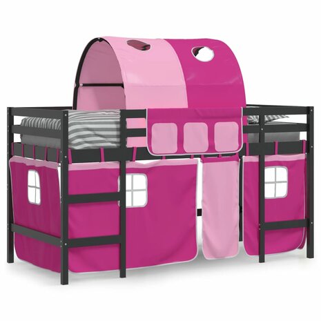 Kinderhoogslaper met tunnel 80x200 cm massief grenenhout roze 3