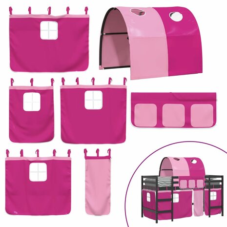 Kinderhoogslaper met tunnel 80x200 cm massief grenenhout roze 10