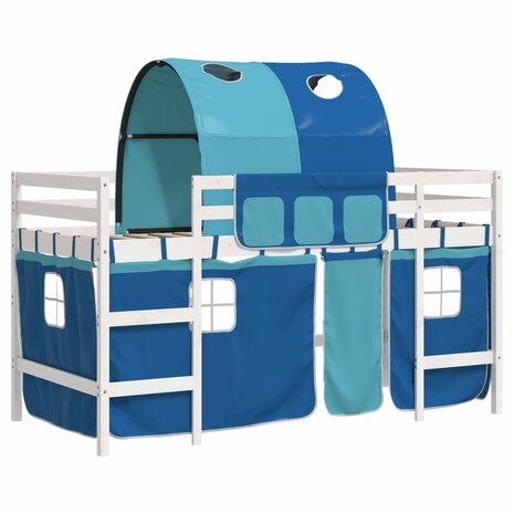 Kinderhoogslaper met tunnel 90x200 cm massief grenenhout blauw 2