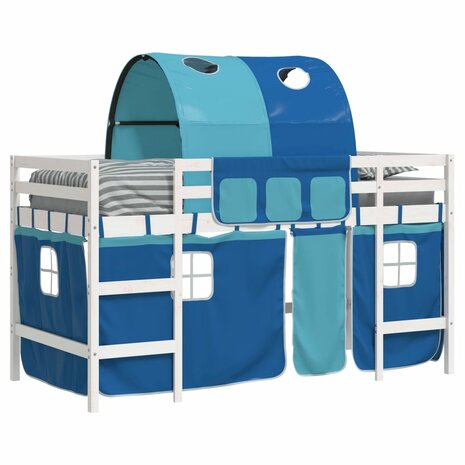 Kinderhoogslaper met tunnel 90x200 cm massief grenenhout blauw 4