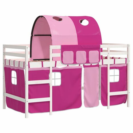 Kinderhoogslaper met tunnel 90x200 cm massief grenenhout roze 2