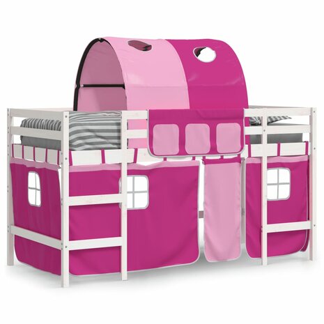 Kinderhoogslaper met tunnel 90x200 cm massief grenenhout roze 3