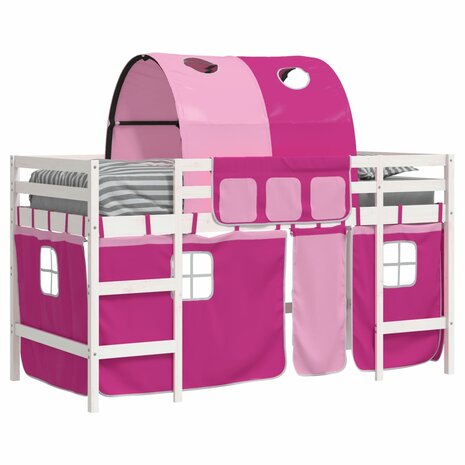 Kinderhoogslaper met tunnel 90x200 cm massief grenenhout roze 4