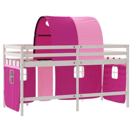 Kinderhoogslaper met tunnel 90x200 cm massief grenenhout roze 9