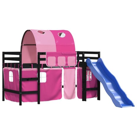 Kinderhoogslaper met tunnel 90x200 cm massief grenenhout roze 4