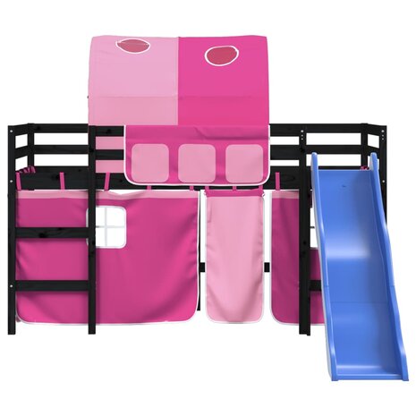 Kinderhoogslaper met tunnel 90x200 cm massief grenenhout roze 5