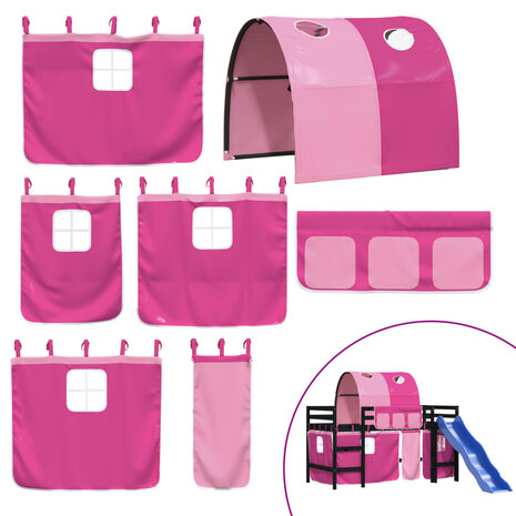 Kinderhoogslaper met tunnel 90x200 cm massief grenenhout roze 8