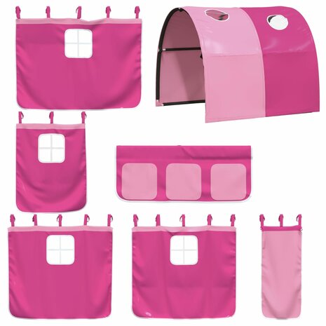 Kinderhoogslaper met tunnel 90x200 cm massief grenenhout roze 9