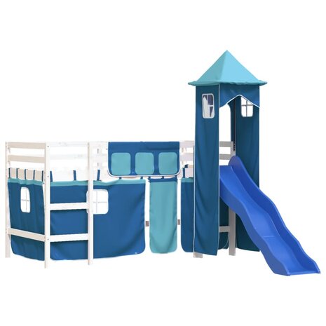 Kinderhoogslaper met toren 90x200 cm massief grenenhout blauw 4