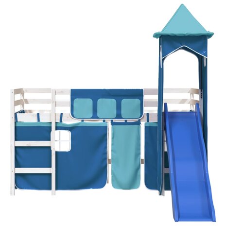 Kinderhoogslaper met toren 90x200 cm massief grenenhout blauw 5