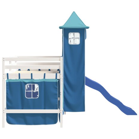 Kinderhoogslaper met toren 90x200 cm massief grenenhout blauw 6