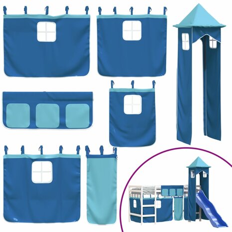 Kinderhoogslaper met toren 90x200 cm massief grenenhout blauw 8