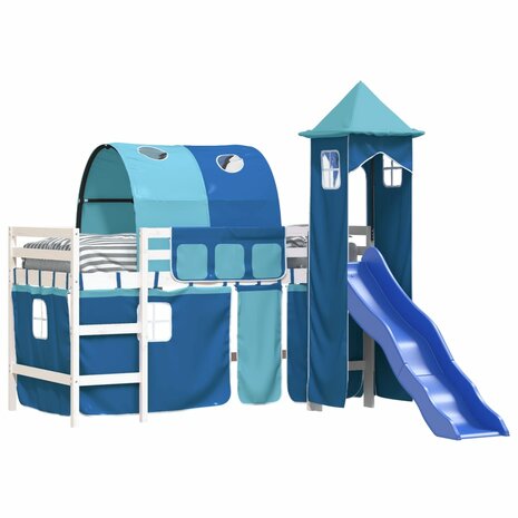 Kinderhoogslaper met toren 80x200 cm massief grenenhout blauw 3