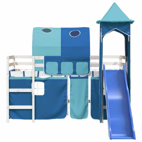 Kinderhoogslaper met toren 80x200 cm massief grenenhout blauw 5