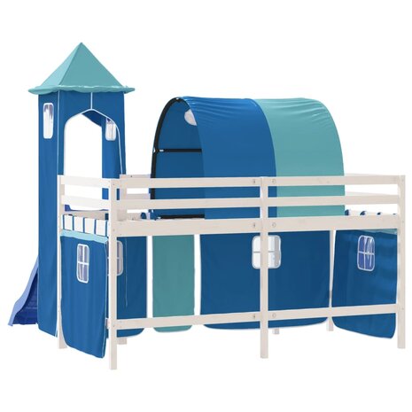 Kinderhoogslaper met toren 80x200 cm massief grenenhout blauw 7