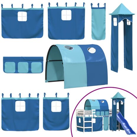 Kinderhoogslaper met toren 80x200 cm massief grenenhout blauw 8