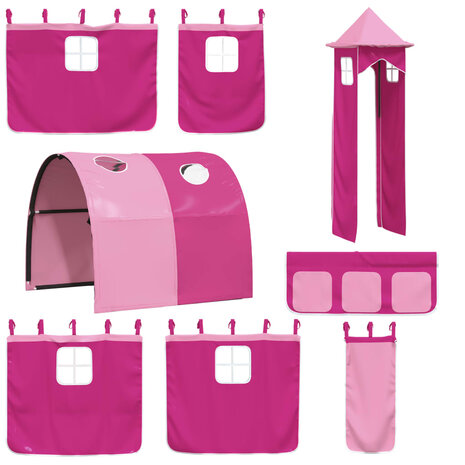 Kinderhoogslaper met toren 80x200 cm massief grenenhout roze 9