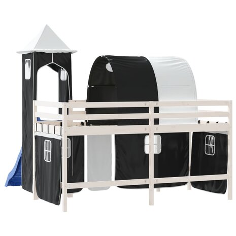 Kinderhoogslaper met toren 90x200 cm grenenhout wit en zwart 7