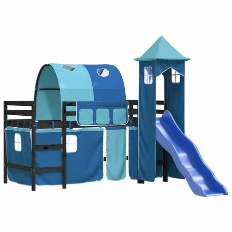 Kinderhoogslaper met toren 90x200 cm massief grenenhout blauw 4