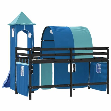 Kinderhoogslaper met toren 90x200 cm massief grenenhout blauw 7