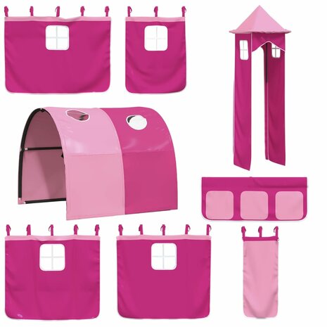 Kinderhoogslaper met toren 90x190 cm massief grenenhout roze 9