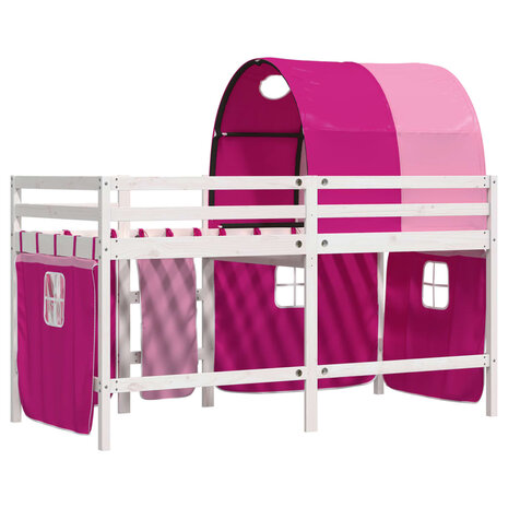 Kinderhoogslaper met tunnel 80x200 cm massief grenenhout roze 6