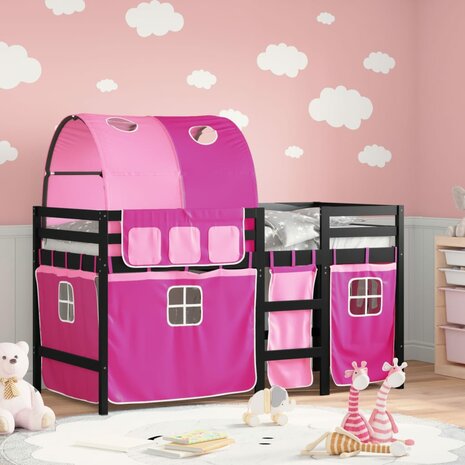 Kinderhoogslaper met tunnel 80x200 cm massief grenenhout roze 1