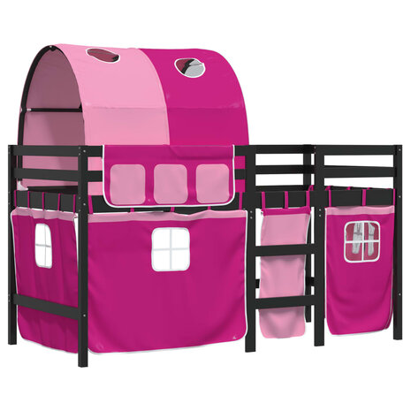 Kinderhoogslaper met tunnel 80x200 cm massief grenenhout roze 3