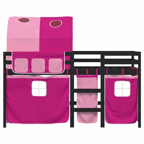 Kinderhoogslaper met tunnel 80x200 cm massief grenenhout roze 4