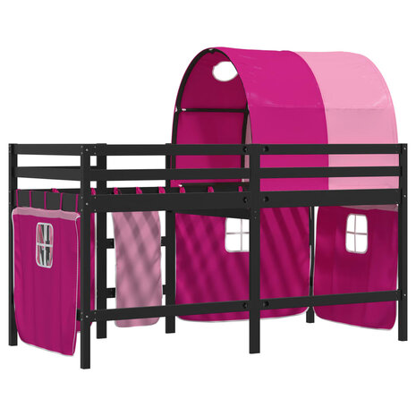 Kinderhoogslaper met tunnel 80x200 cm massief grenenhout roze 6