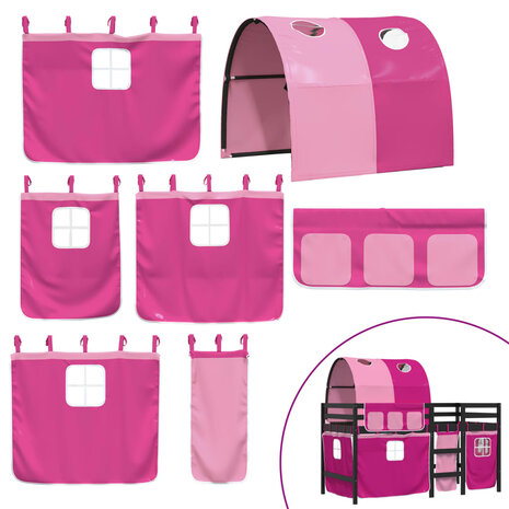 Kinderhoogslaper met tunnel 80x200 cm massief grenenhout roze 7