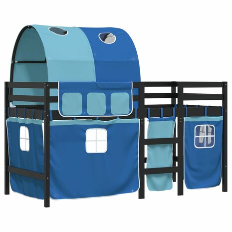 Kinderhoogslaper met tunnel 90x200 cm massief grenenhout blauw 3