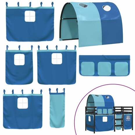 Kinderhoogslaper met tunnel 90x200 cm massief grenenhout blauw 7