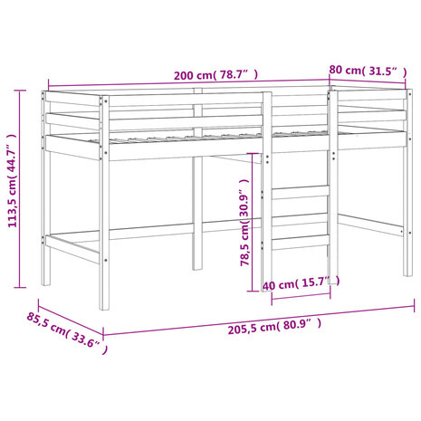 Kinderhoogslaper met ladder 80x200 cm massief grenenhout 11