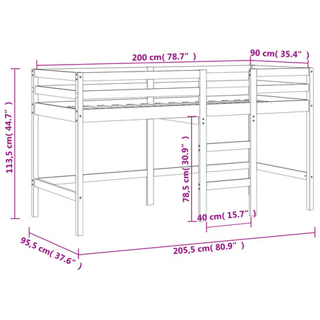 Kinderhoogslaper met ladder 90x200 cm massief grenenhout wit 11