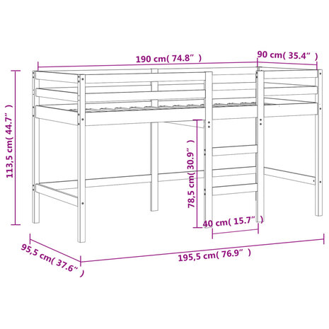 Kinderhoogslaper met ladder 90x190 cm massief grenenhout wit 11