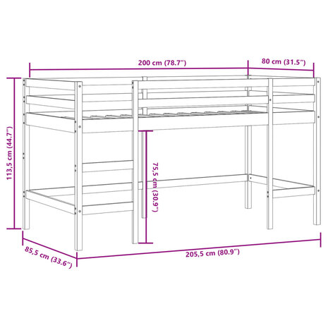 Kinderhoogslaper met ladder 80x200 cm massief grenenhout zwart 11