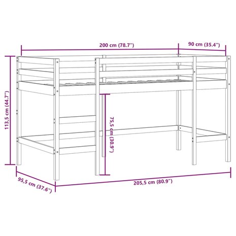 Kinderhoogslaper met ladder 90x200 cm massief grenenhout zwart 11