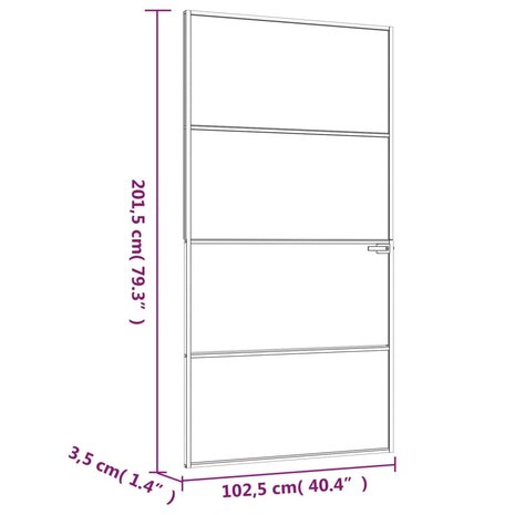 Binnendeur 102x201,5 cm gehard glas en aluminium smal zwart 8